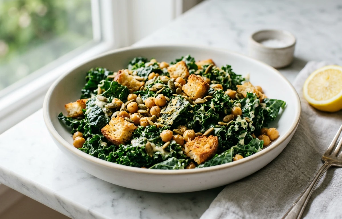 Lemony Kale & Chickpea Caesar Salad
