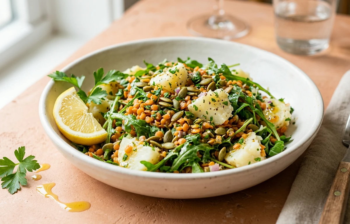 Lentil & Cold Potato Salad with Arugula