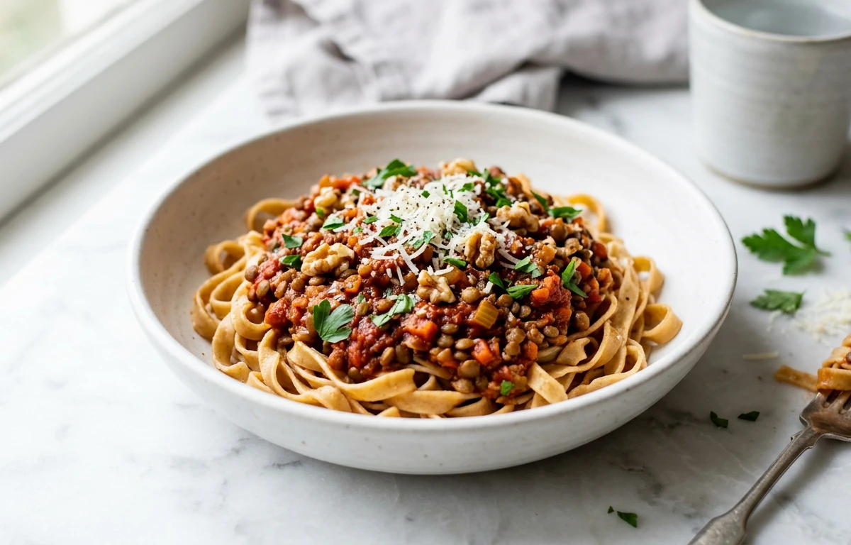 Lentil & Walnut Bolognese with Spelt Pasta