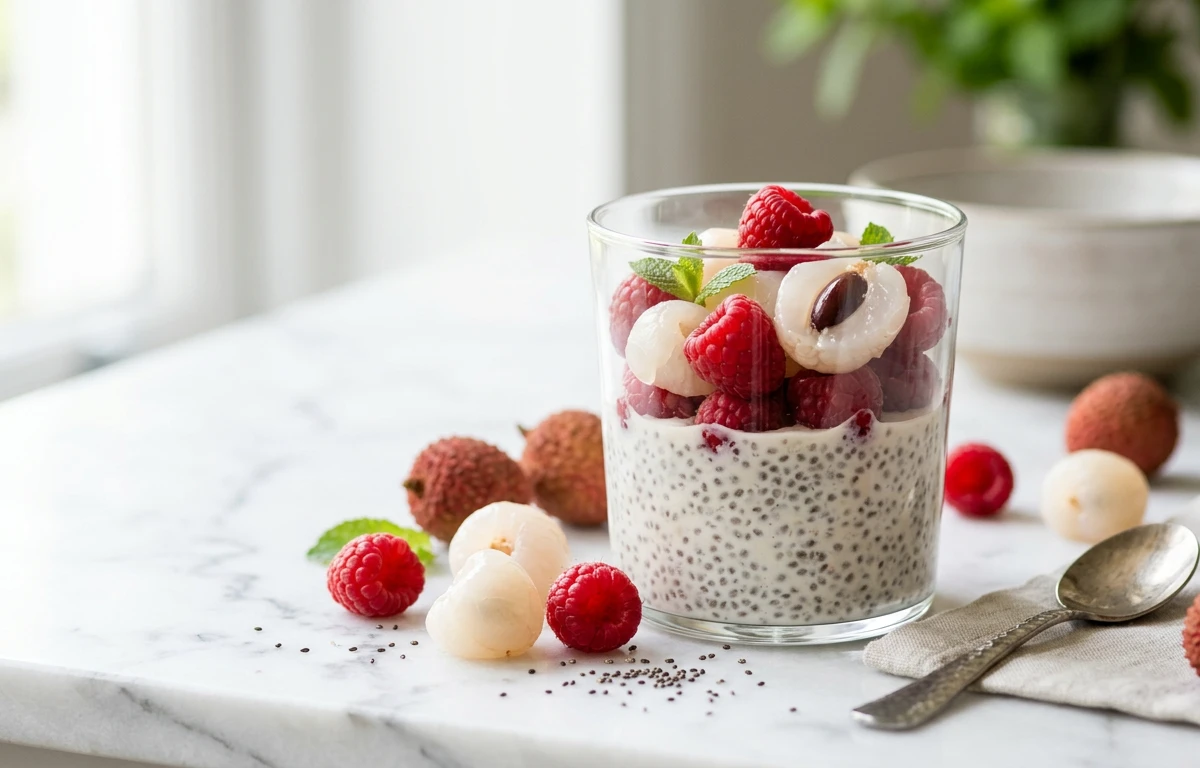 Litchi & Raspberry Chia Pudding
