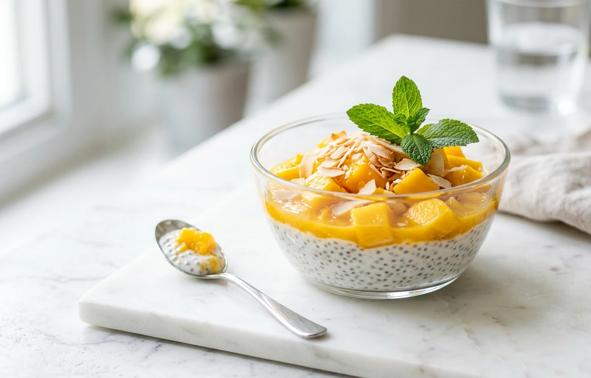 Mango & Coconut Basil Seed Pudding