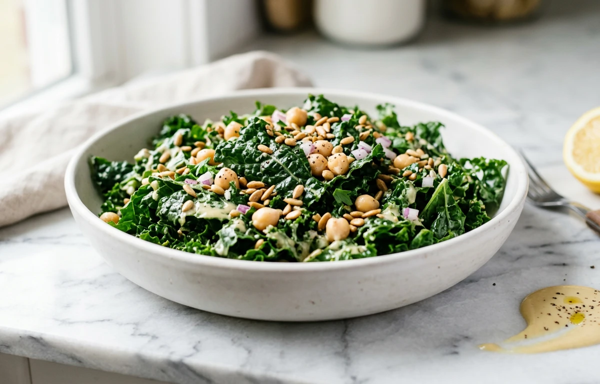 Massaged Kale Salad with Lemon-Tahini Dressing