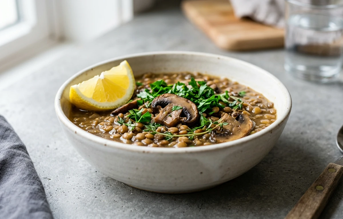 Mushroom and Thyme Lentil Soup