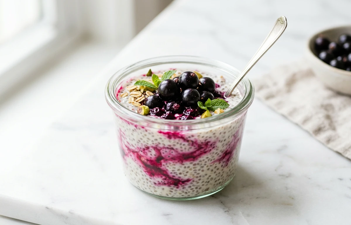 No-Cook Blackcurrant Chia Pudding
