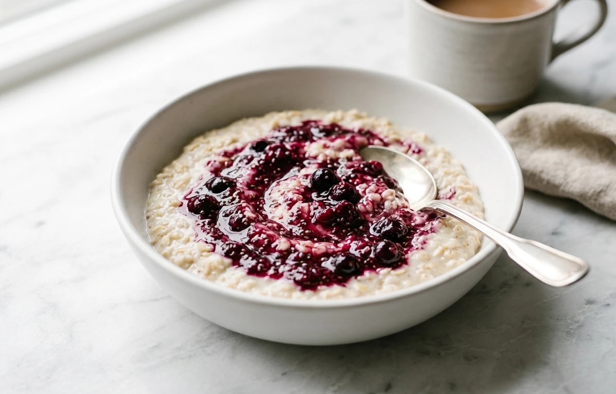 Oatmeal with Warm Blackcurrant Compote
