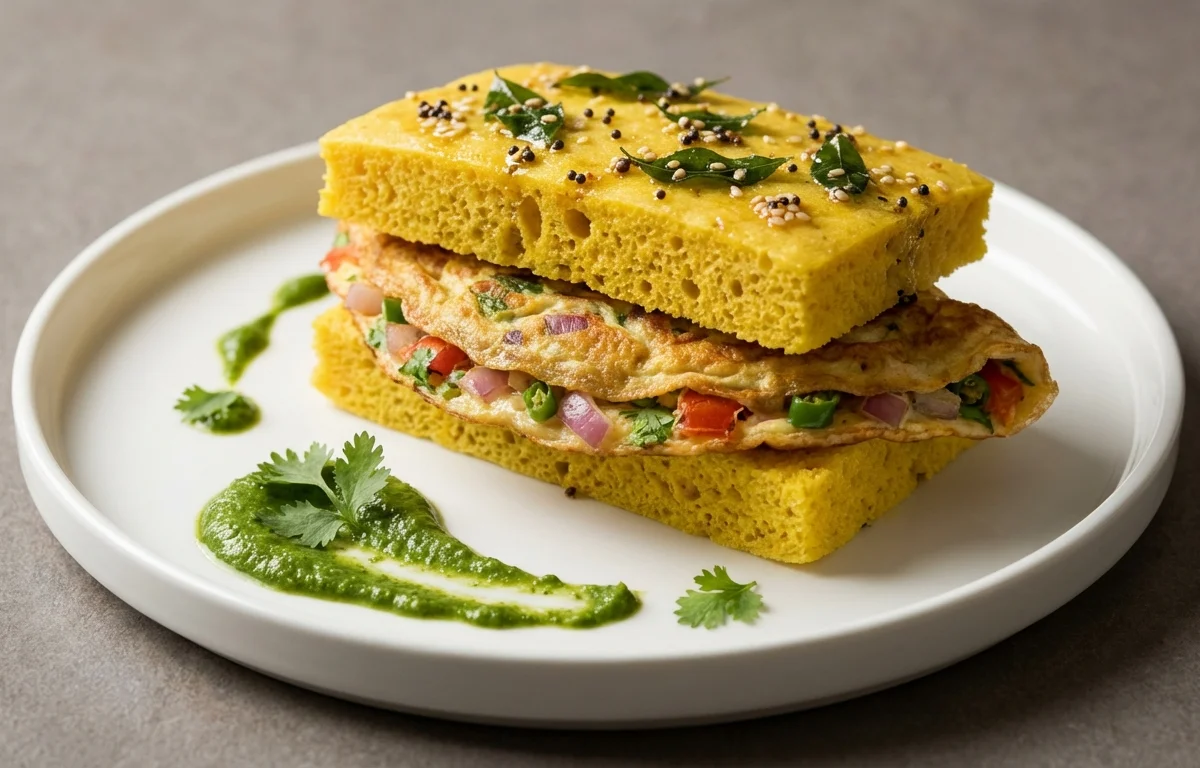 Omelette Dhokla Sandwich