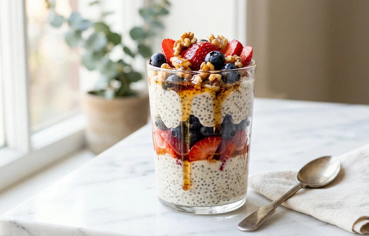 Overnight Chia Pudding with Berries & Walnuts