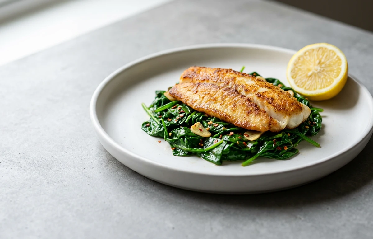 Pan-Seared Basa with Spinach