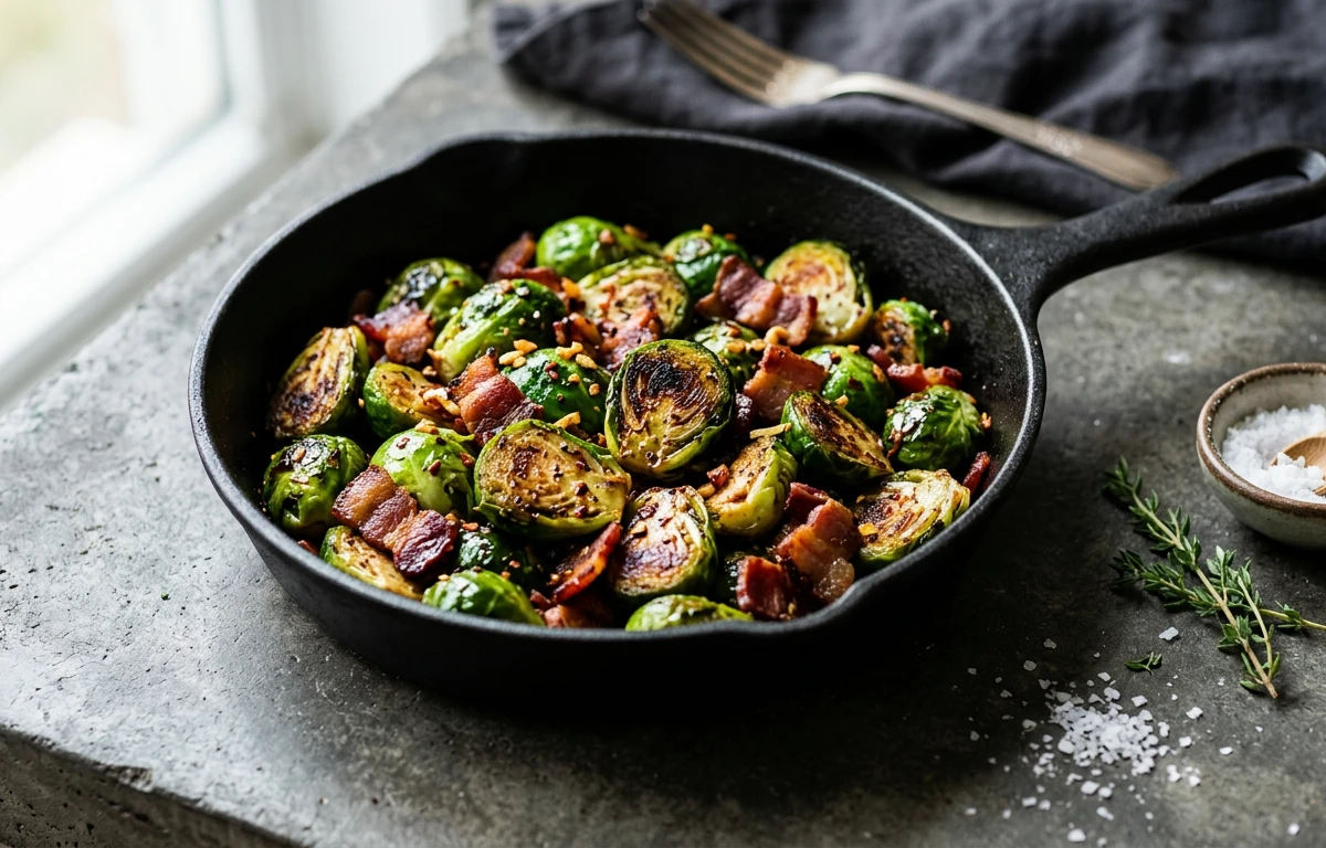 Pan-Seared Sprouts with Bacon