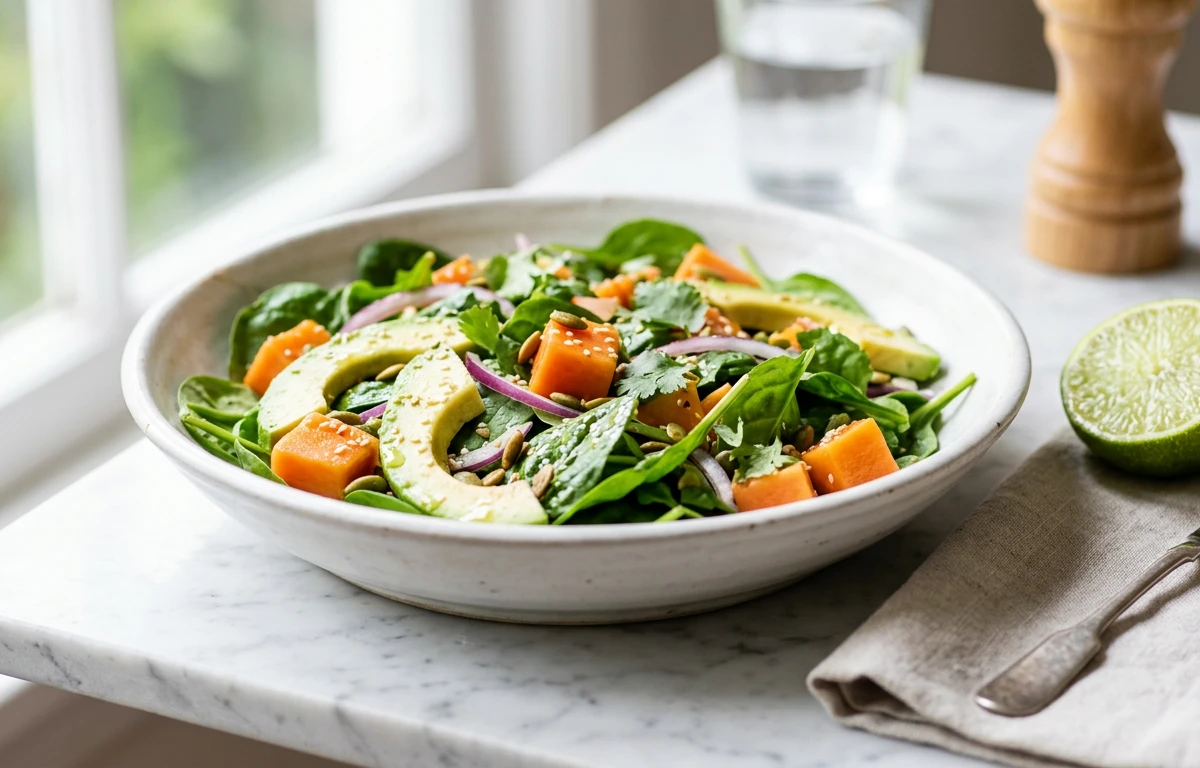 Papaya & Avocado Spinach Salad