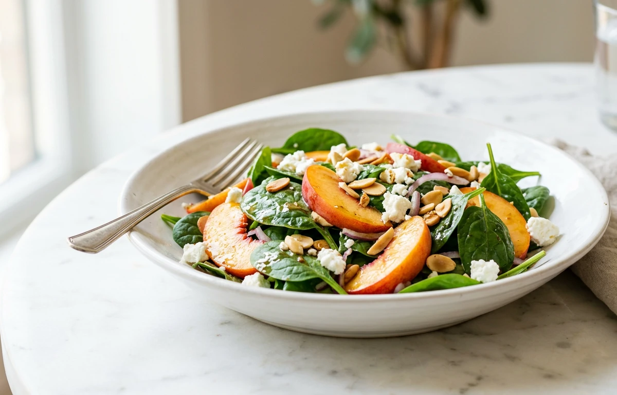 Peach & Spinach Salad with Goat Cheese