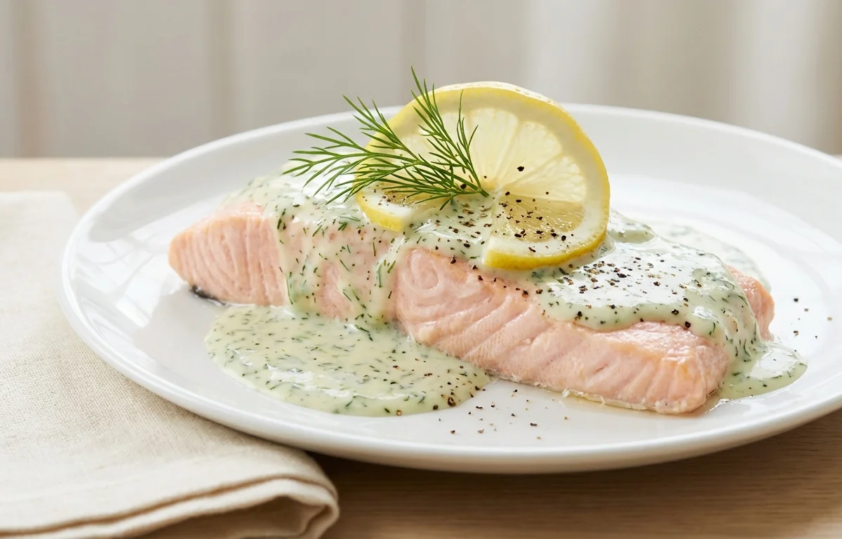 Poached Salmon with Dill Sauce
