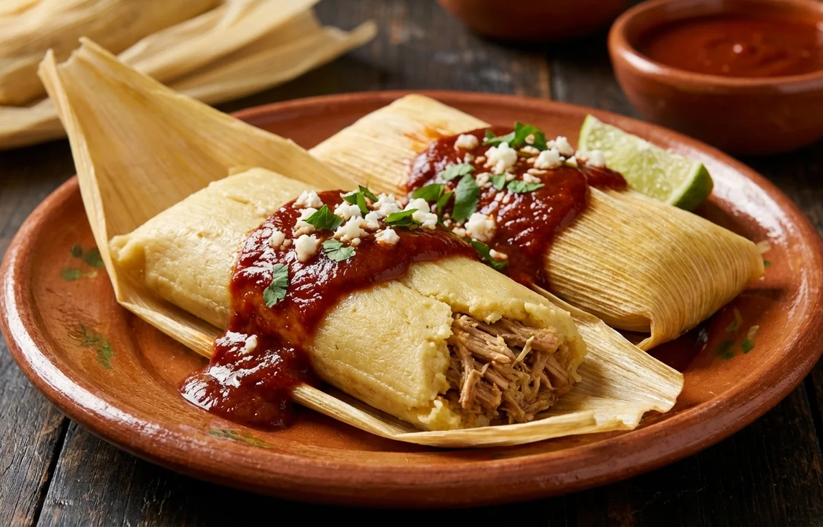 Pork Tamales with Red Chile Sauce