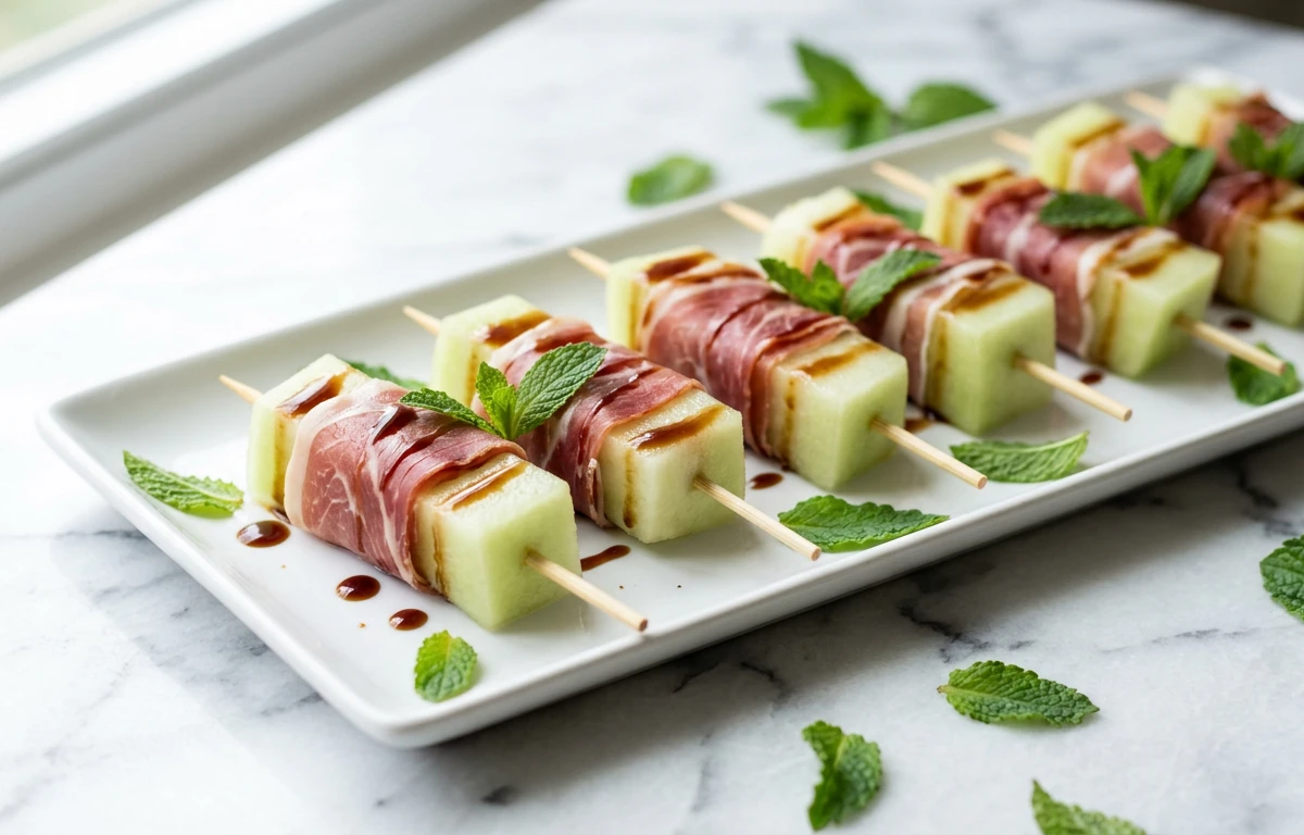 Prosciutto-Wrapped Melon Skewers