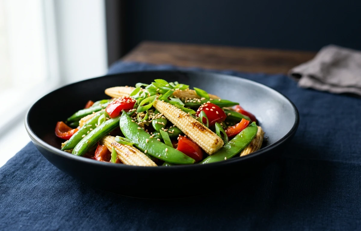 Quick Baby Corn & Snap Pea Stir-fry