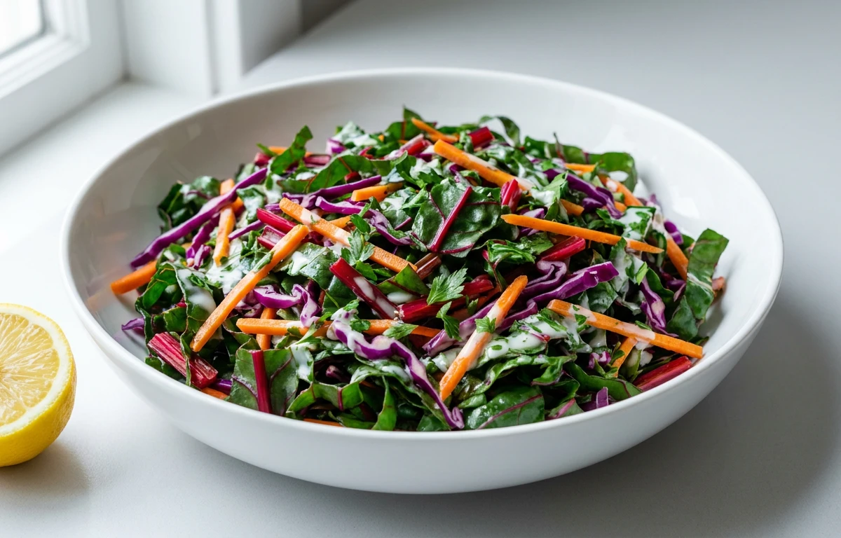 Rainbow Chard Slaw with Yogurt Dressing
