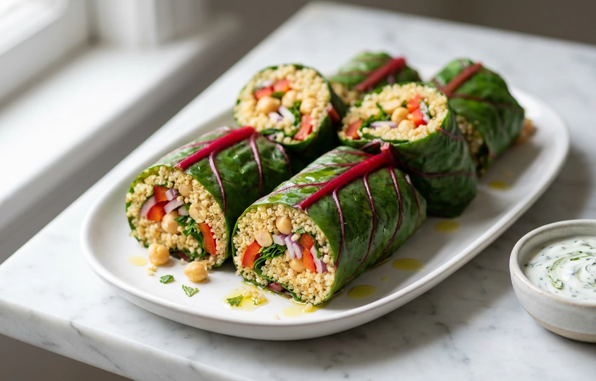 Rainbow Chard Wraps with Chickpea & Quinoa