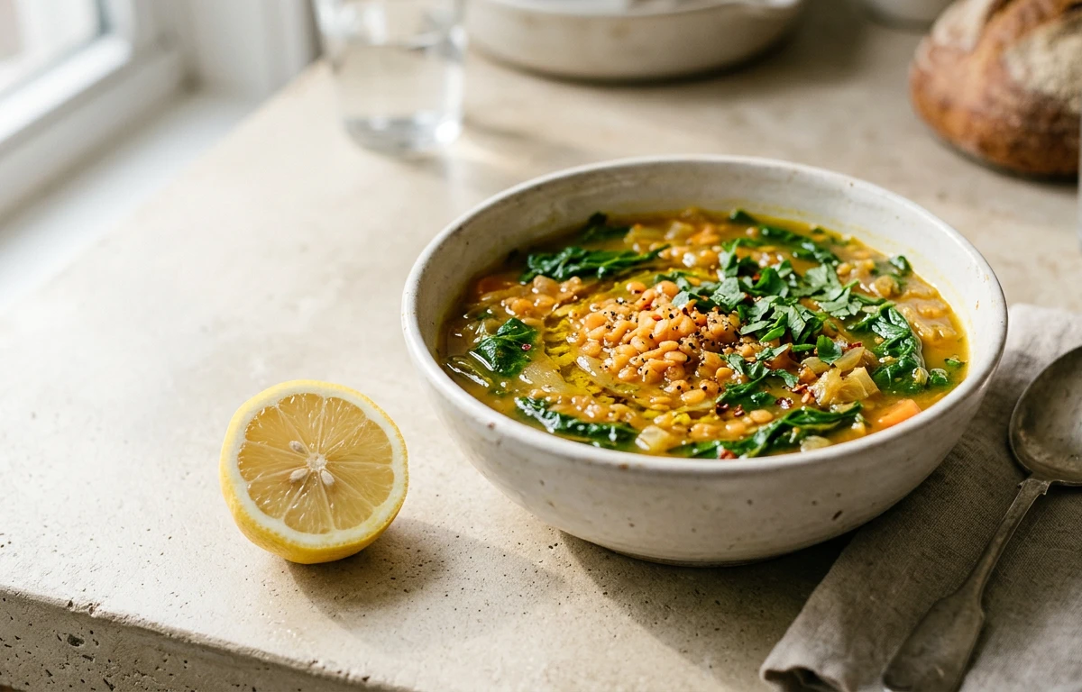Red Lentil & Mustard Green Soup