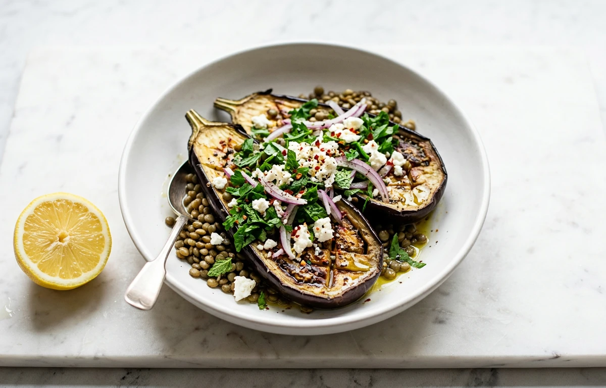 Roasted Eggplant with Lentils & Herbs