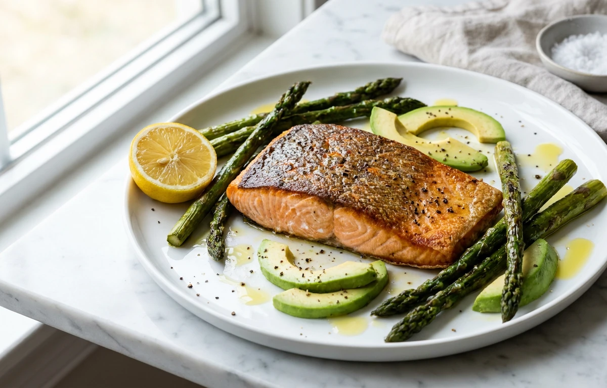 Roasted Salmon with Asparagus & Avocado