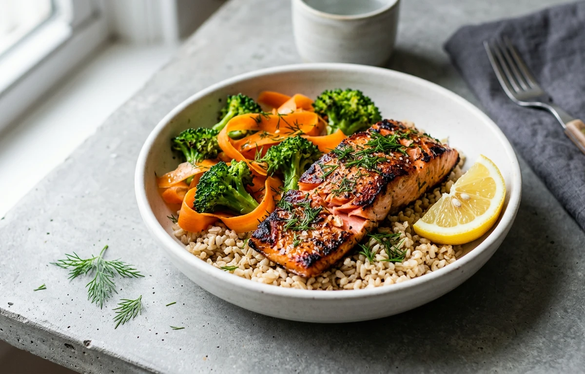 Salmon & Veggie Brown Rice Bowl