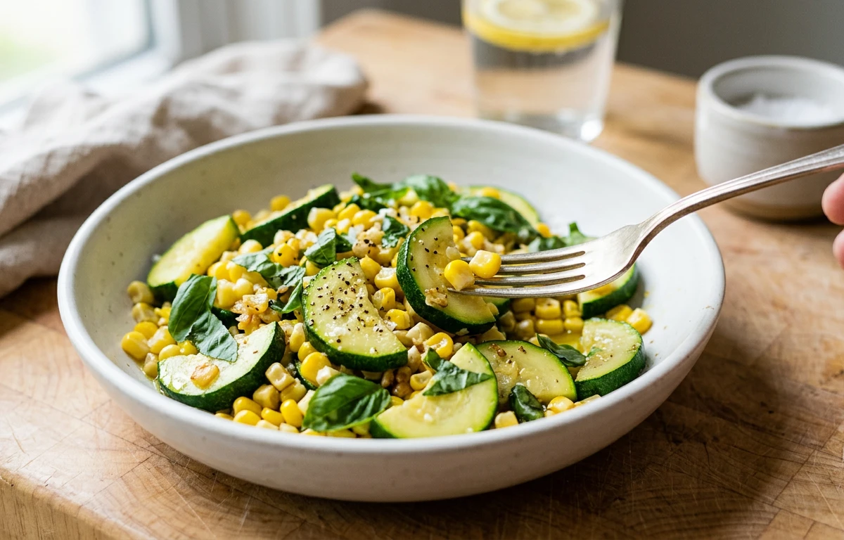 Sautéed Corn & Zucchini with Basil