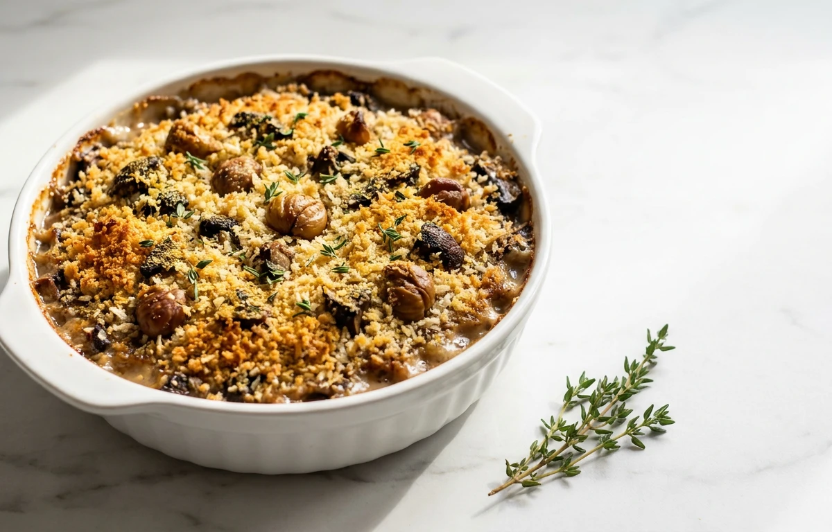 Savory Chestnut & Mushroom Bake