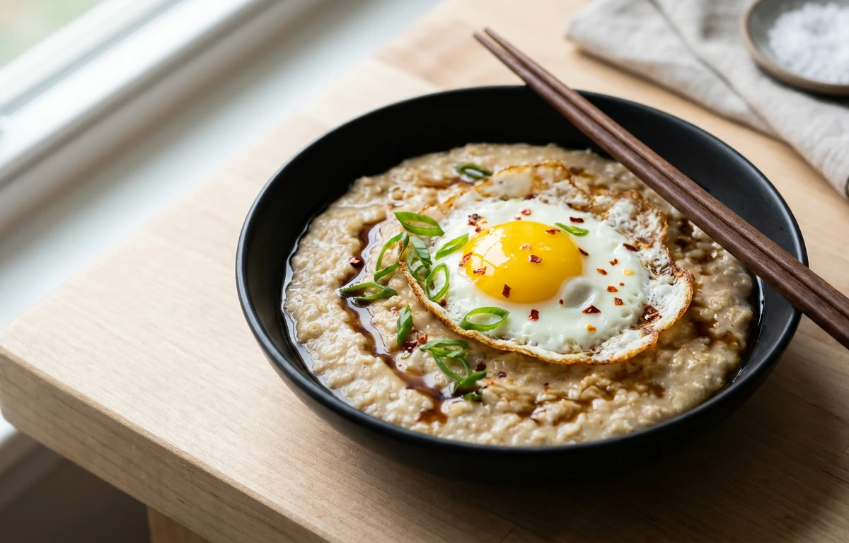 Savory Oatmeal with a Fried Egg