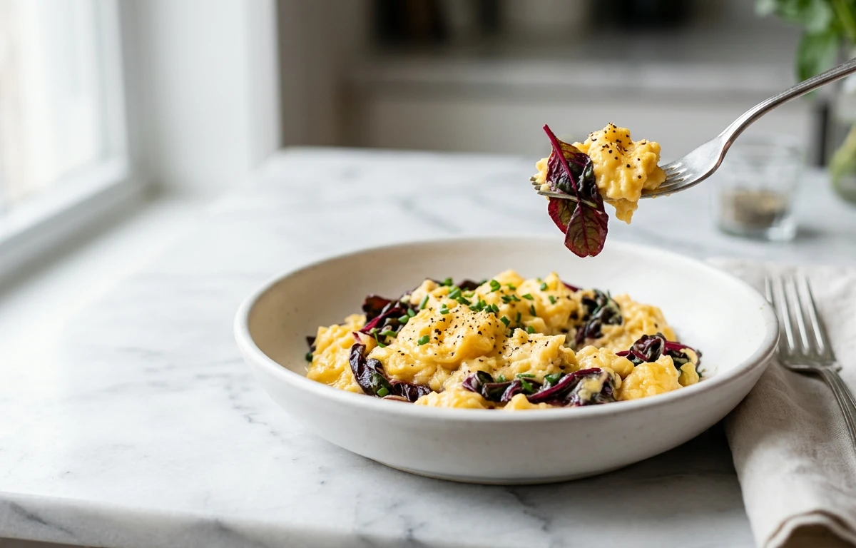 Scrambled Eggs with Wilted Amaranth