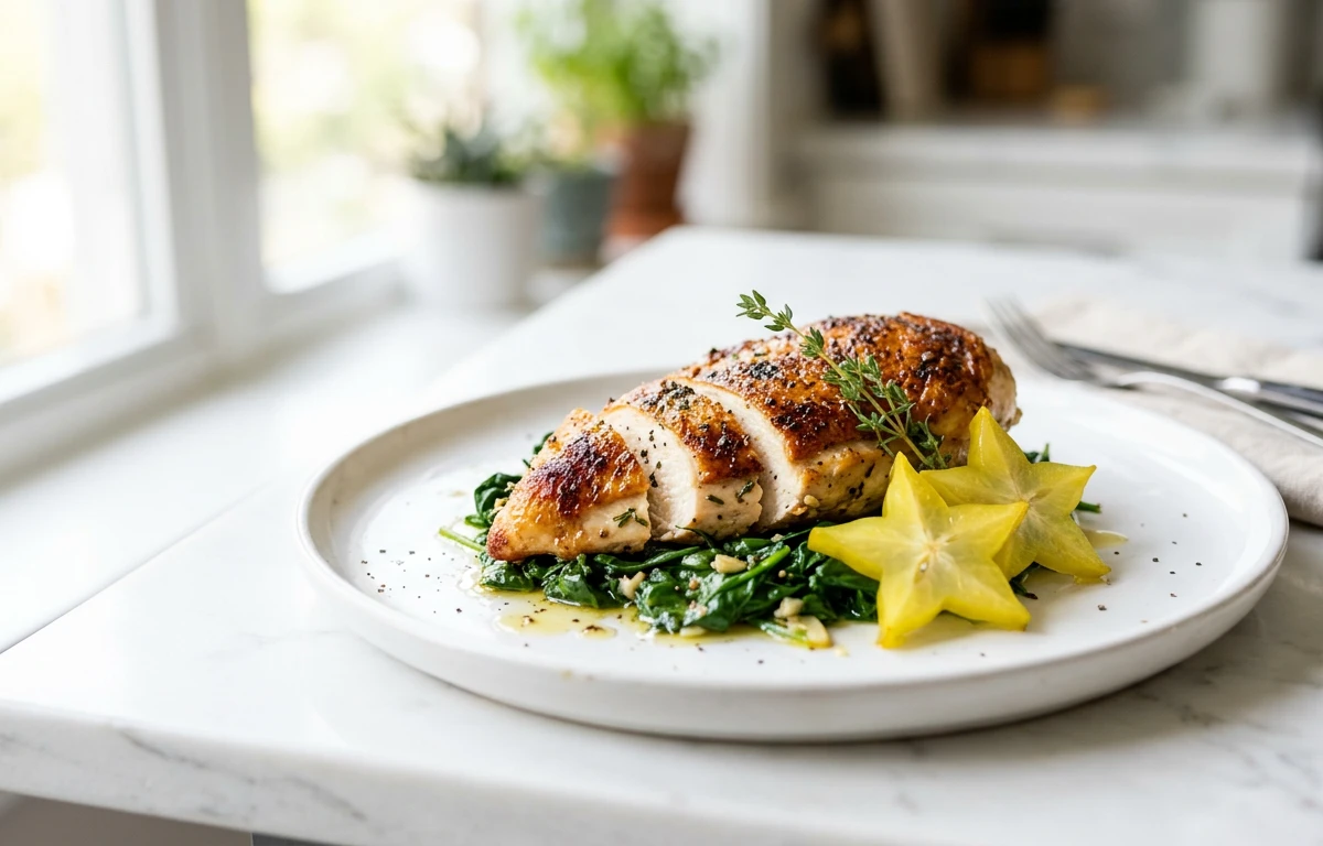 Seared Chicken with Starfruit Garnish