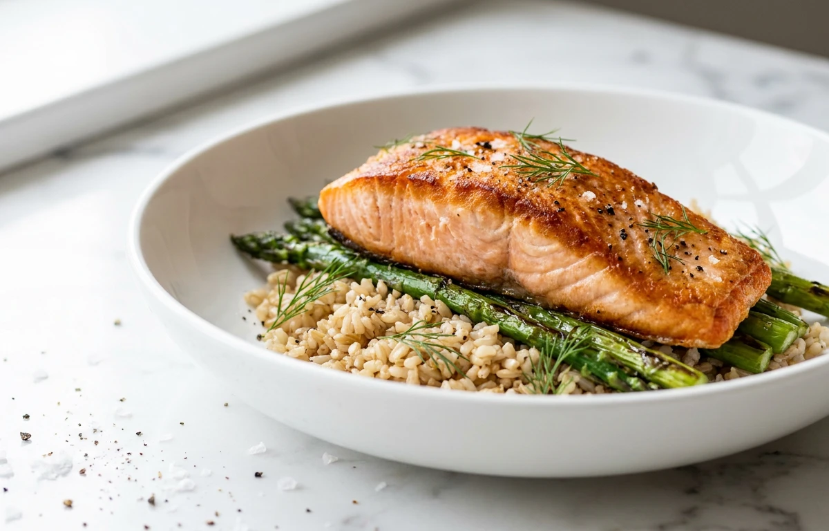 Seared Salmon with Brown Rice & Asparagus