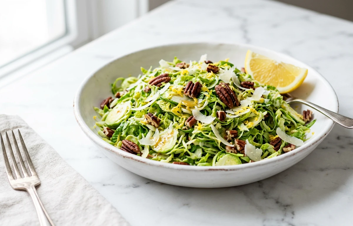 Shaved Sprout Salad with Lemon & Pecans
