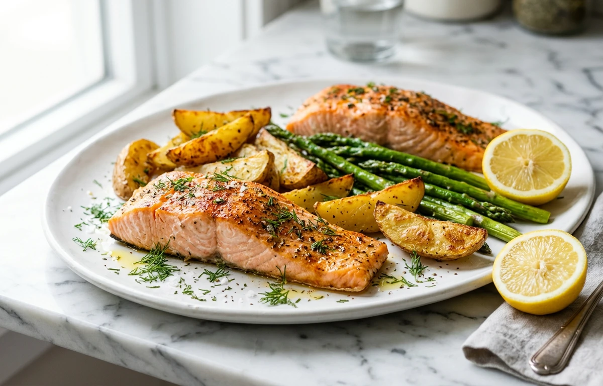 Sheet Pan Salmon & Potato Wedges