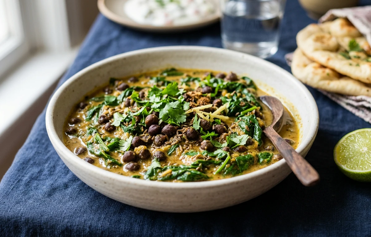 Simple Black Chickpea & Spinach Curry