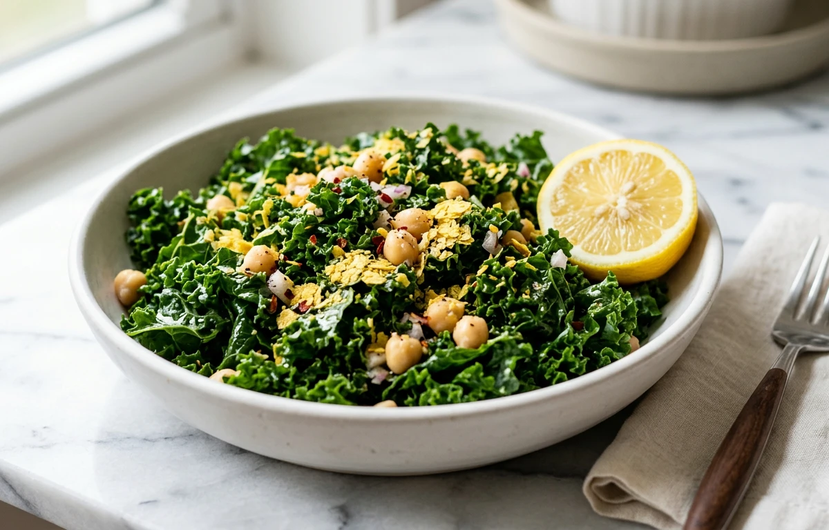 Simple Massaged Kale & Chickpea Salad
