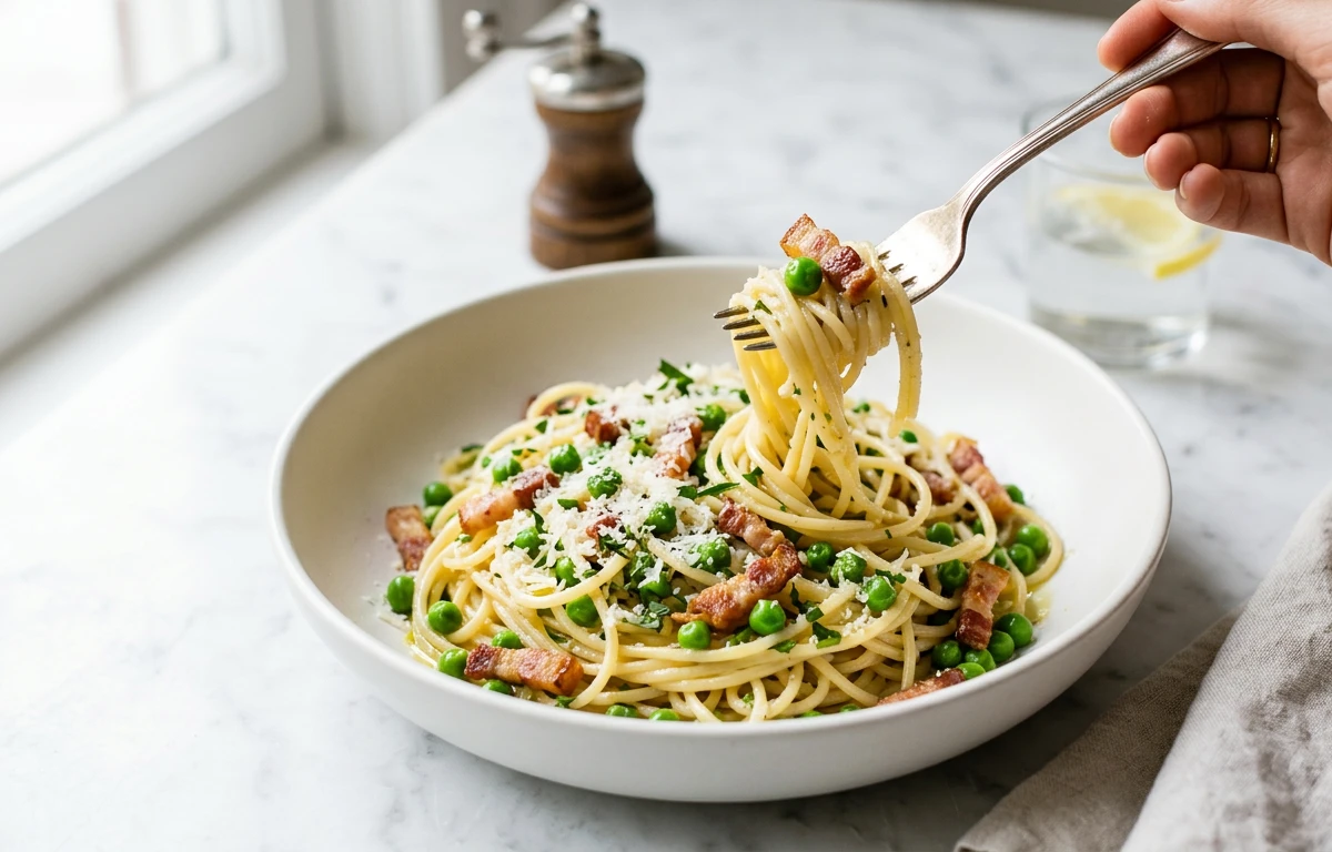 Simple Pasta with Peas & Pancetta