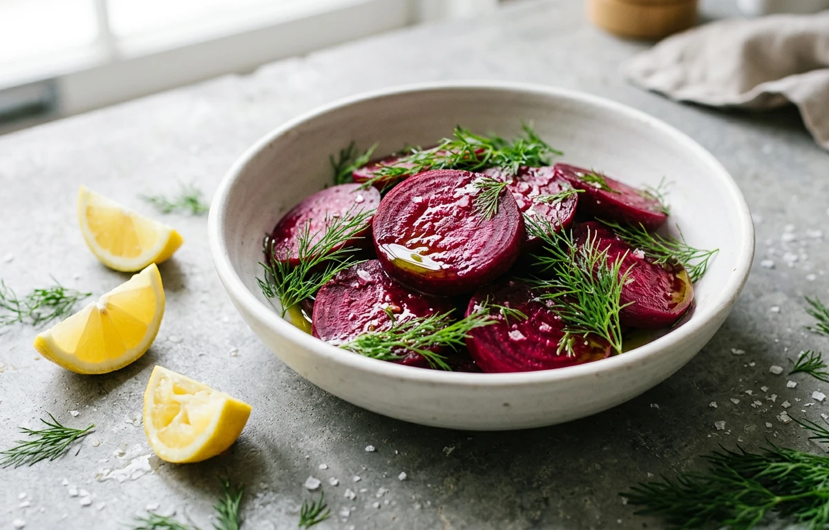 Simple Steamed Beets with Lemon & Dill