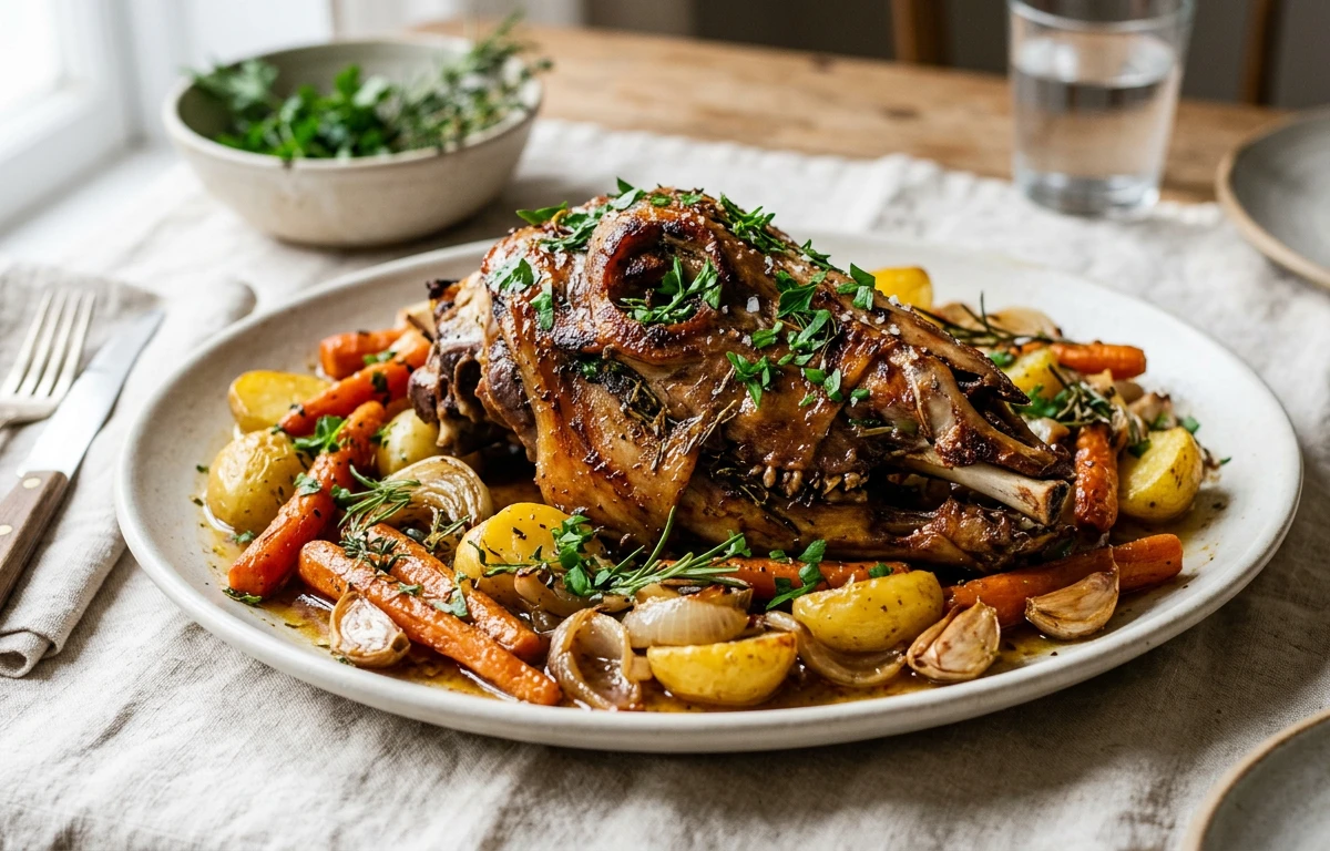 Slow-Roasted Mutton Head with Root Vegetables