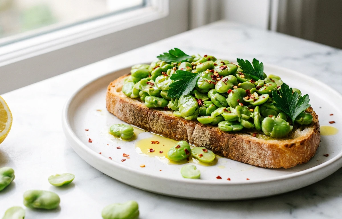 Smashed Broad Beans on Toast