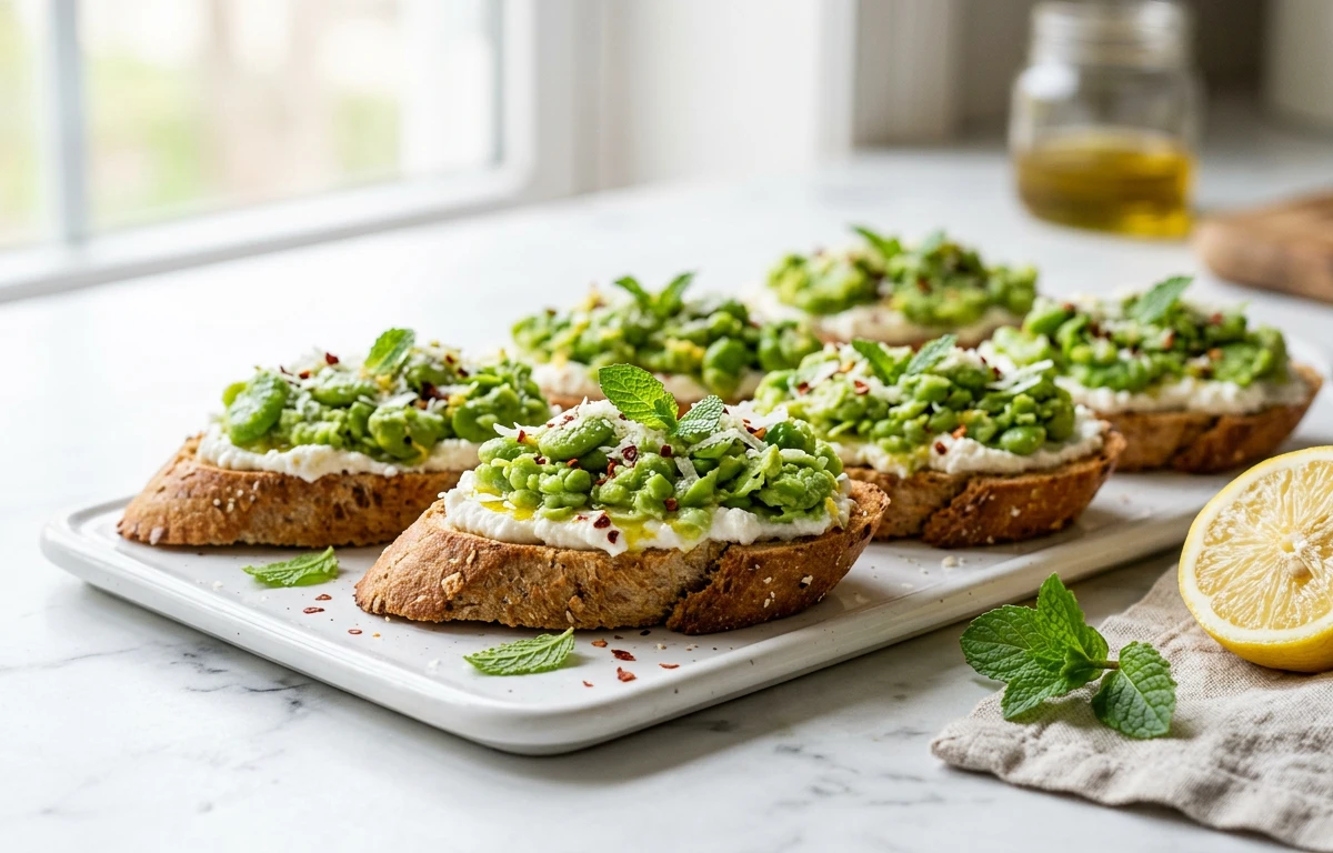 Smashed Fava Bean & Ricotta Crostini