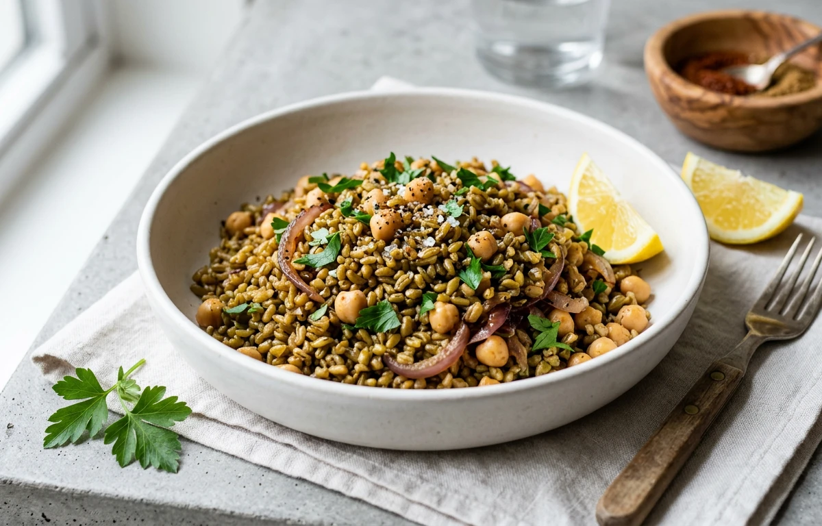 Smoky Freekeh & Chickpea Pilaf