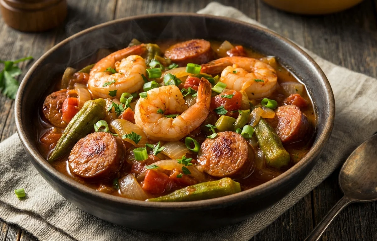 Smothered Okra with Shrimp and Sausage