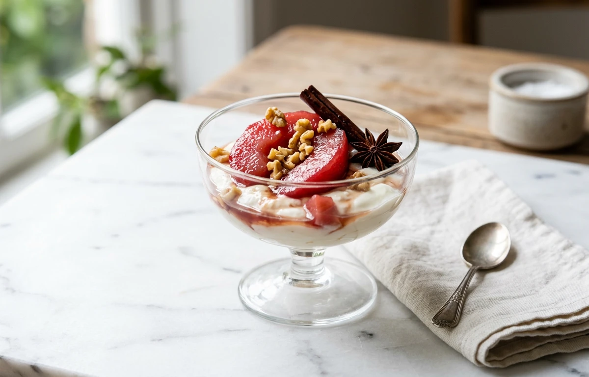 Spiced Poached Quince with Yogurt