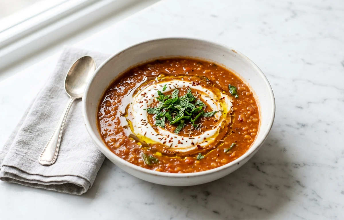 Spiced Red Lentil Soup with Yogurt