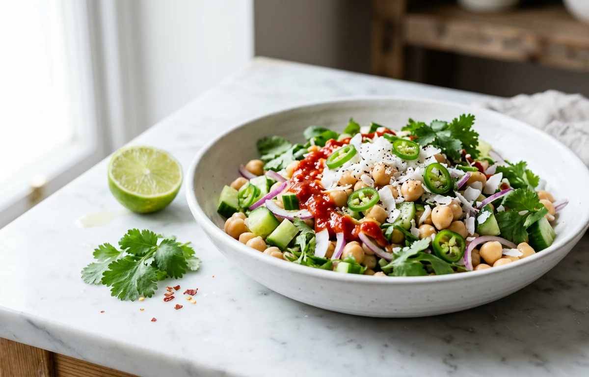 Spicy Chickpea Salad with Fresh Coconut