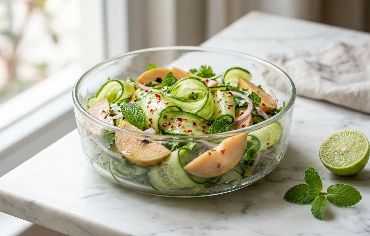 Spicy Chikoo & Cucumber Salad