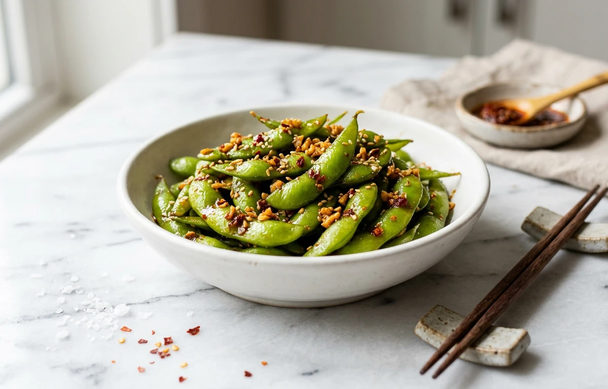Spicy Garlic Edamame