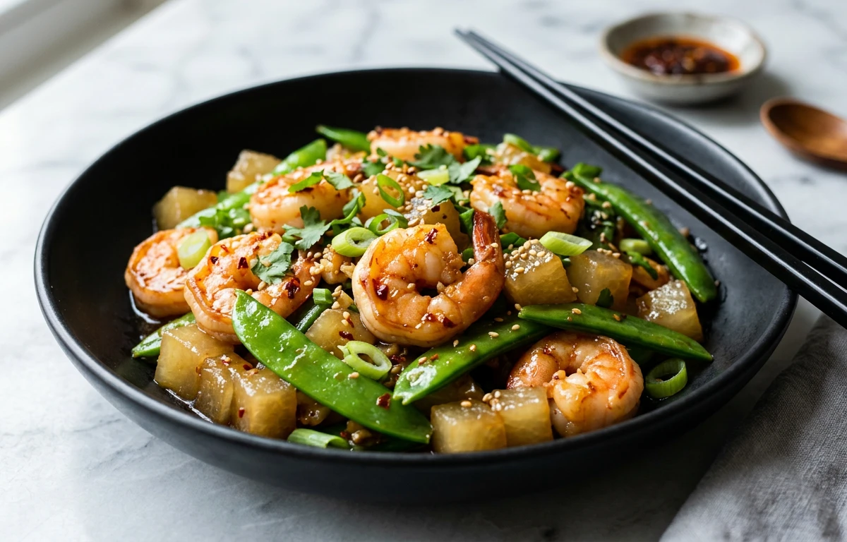 Spicy Garlic Shrimp & Ash Gourd Stir-Fry