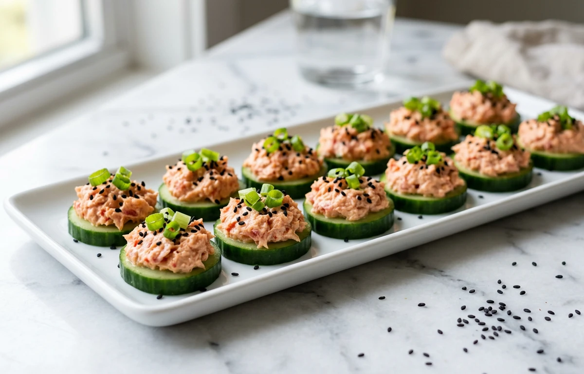 Spicy Tuna on Cucumber Rounds