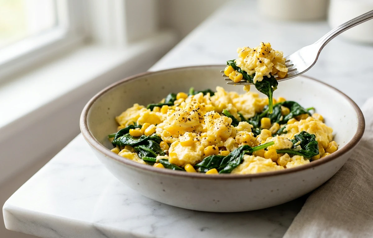 Spinach, Egg & Corn Scramble